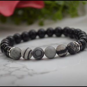 Black Silk Stone and Black Obsidian Bracelet